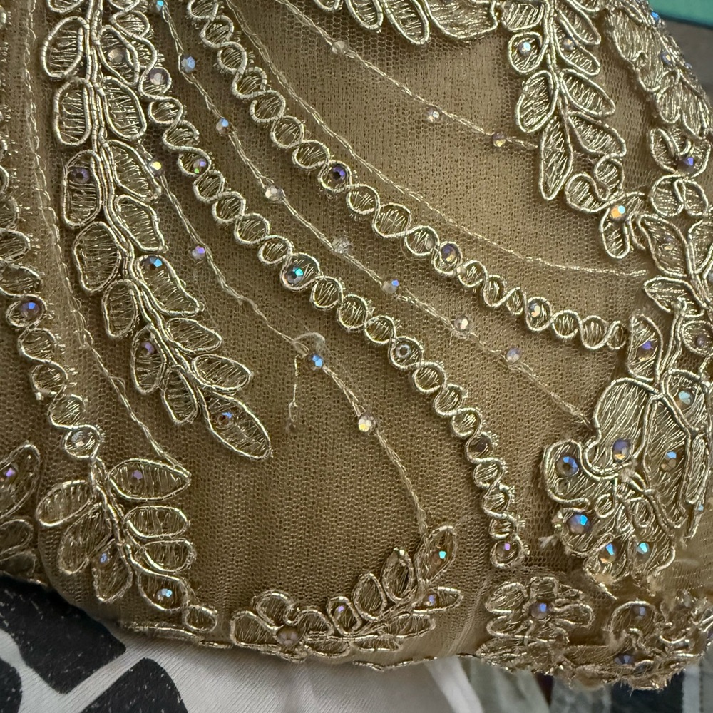 Ellie Wilde Gold Lace Prom Dress - Picture 14 of 15